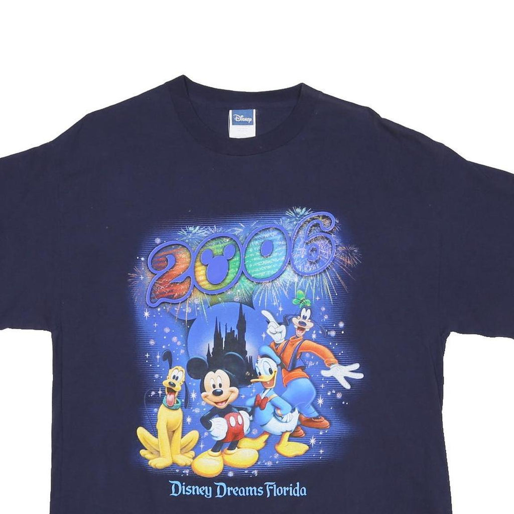 DISNEY Mens Navy Blue Mickey Mouse T-Shirt L Short Sleeve Crew Neck Cartoon