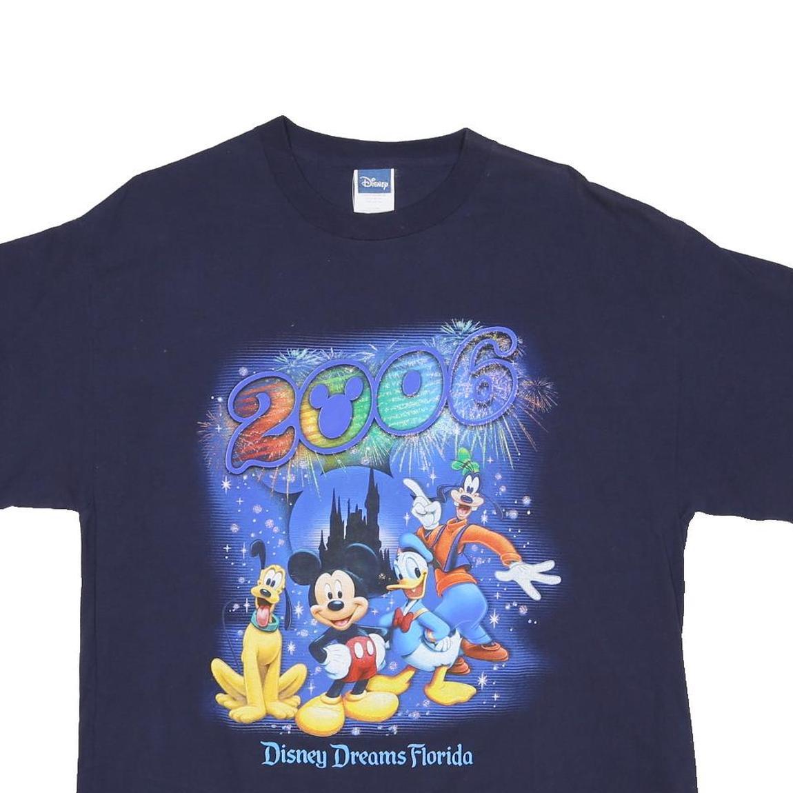 DISNEY Mens Navy Blue Mickey Mouse T-Shirt L Short Sleeve Crew Neck Cartoon