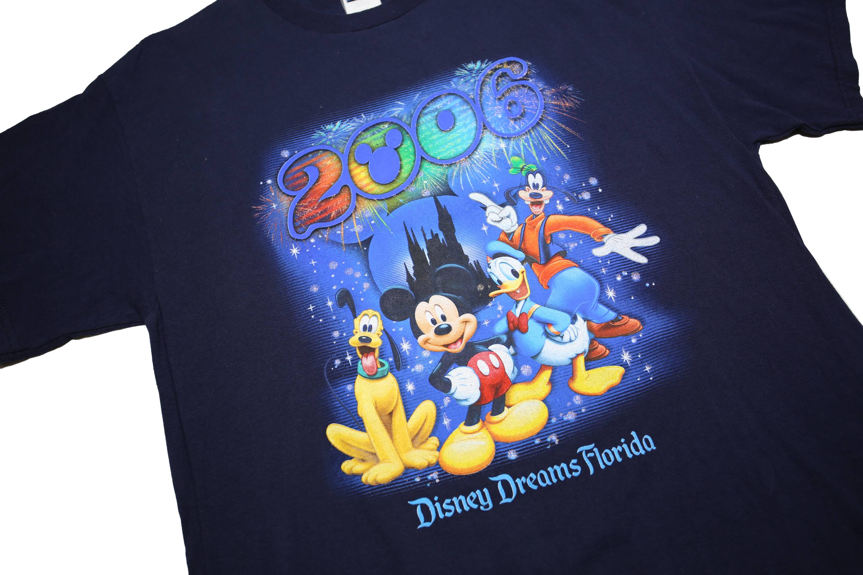 DISNEY Mens Navy Blue Mickey Mouse T-Shirt L Short Sleeve Crew Neck Cartoon