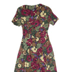DAWN JOY FASHIONS Womens Tea Dress Green 90s Floral Short Sleeve Long S