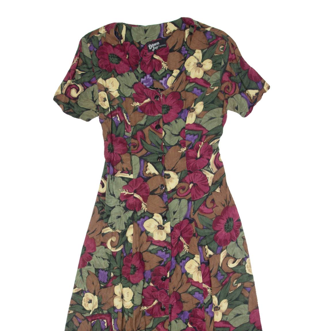 DAWN JOY FASHIONS Womens Tea Dress Green 90s Floral Short Sleeve Long S