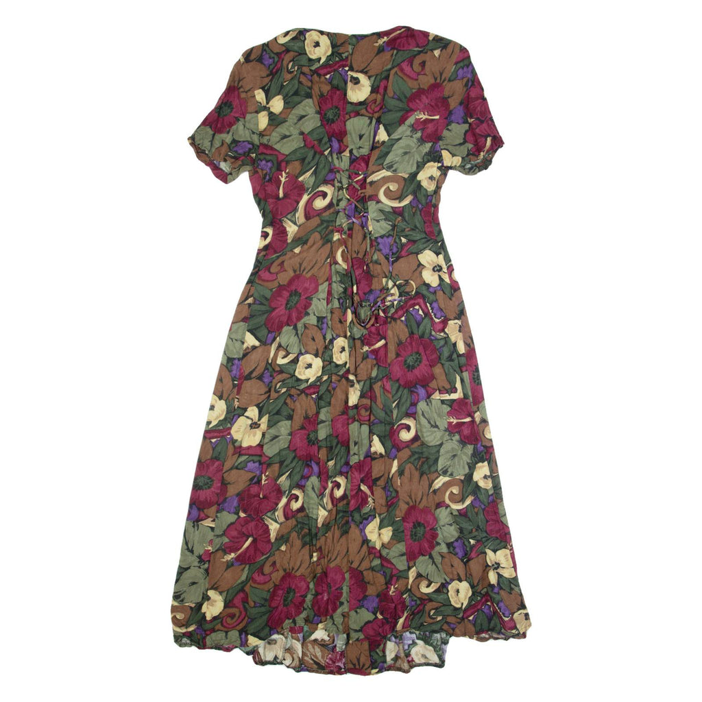 DAWN JOY FASHIONS Womens Tea Dress Green 90s Floral Short Sleeve Long S