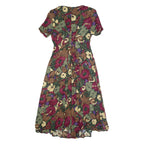 DAWN JOY FASHIONS Womens Tea Dress Green 90s Floral Short Sleeve Long S