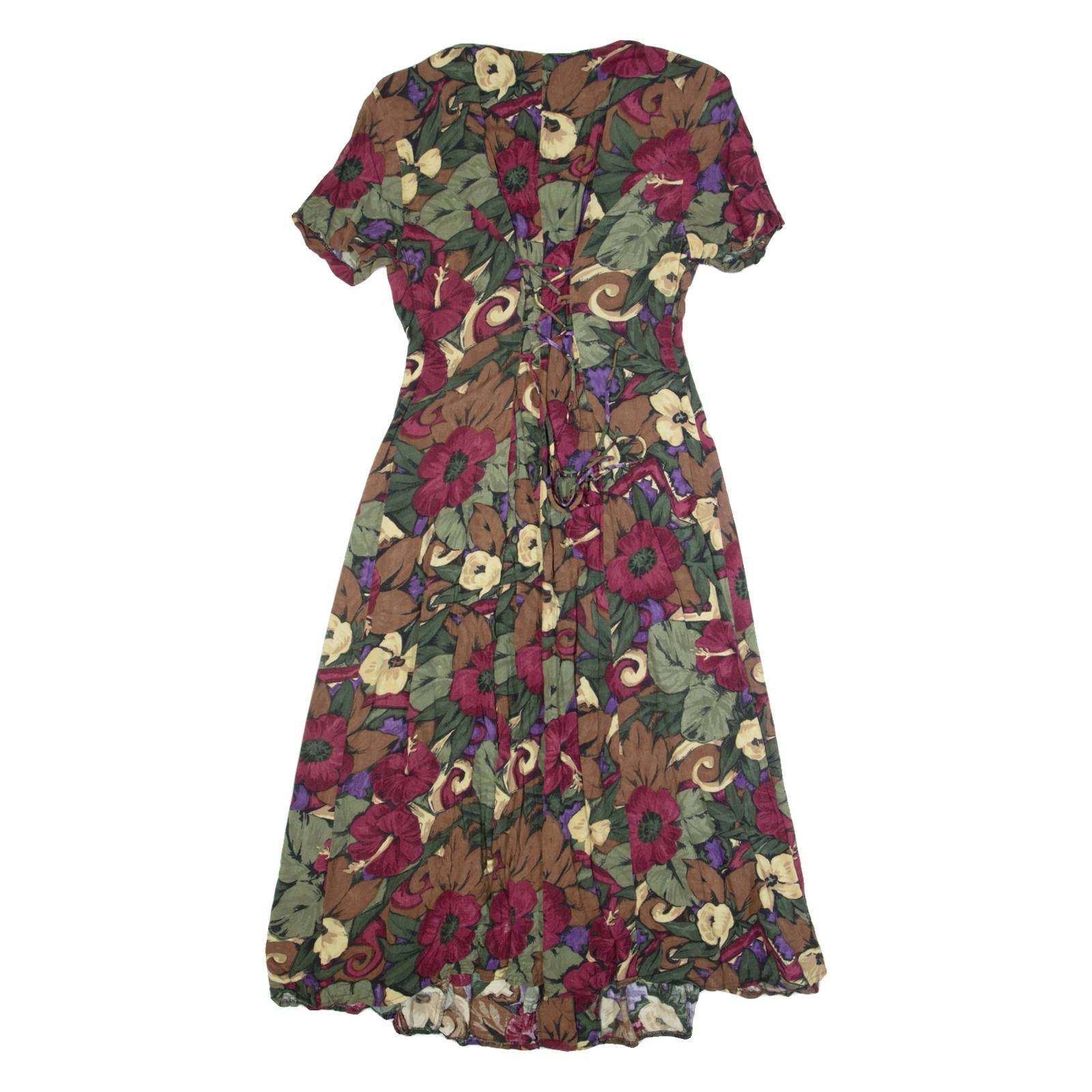 DAWN JOY FASHIONS Womens Tea Dress Green 90s Floral Short Sleeve Long S