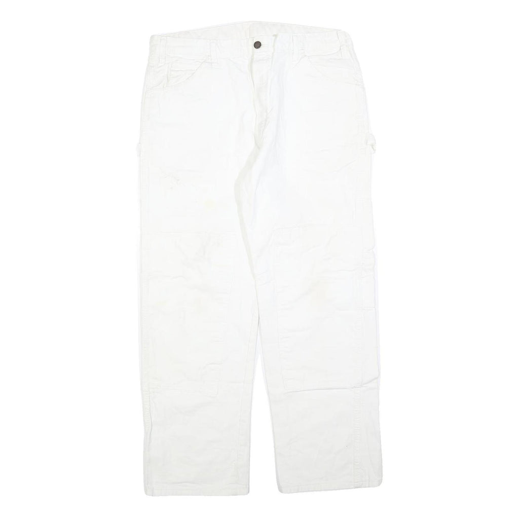 DICKIES Mens Relaxed White Cotton Blend Jeans W36 L30 Workwear Utility Zip