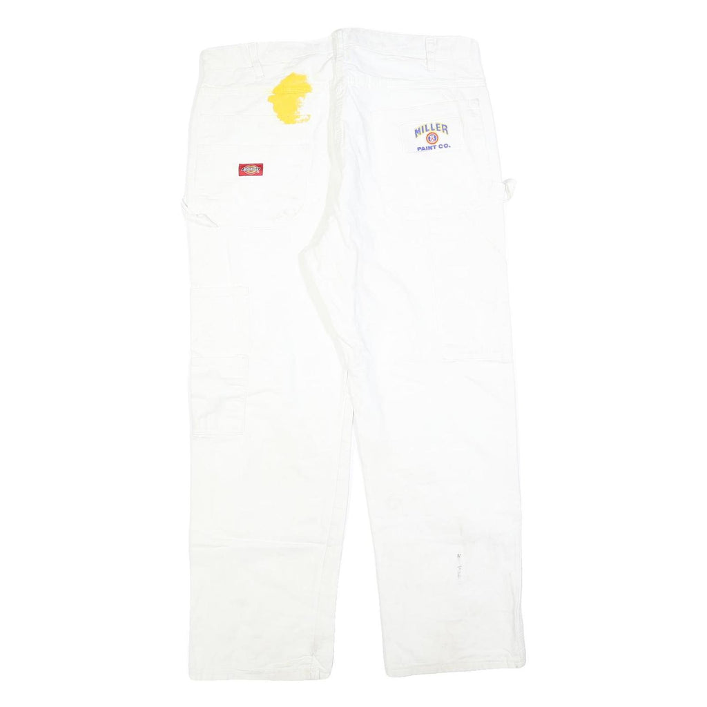 DICKIES Mens Relaxed White Cotton Blend Jeans W36 L30 Workwear Utility Zip