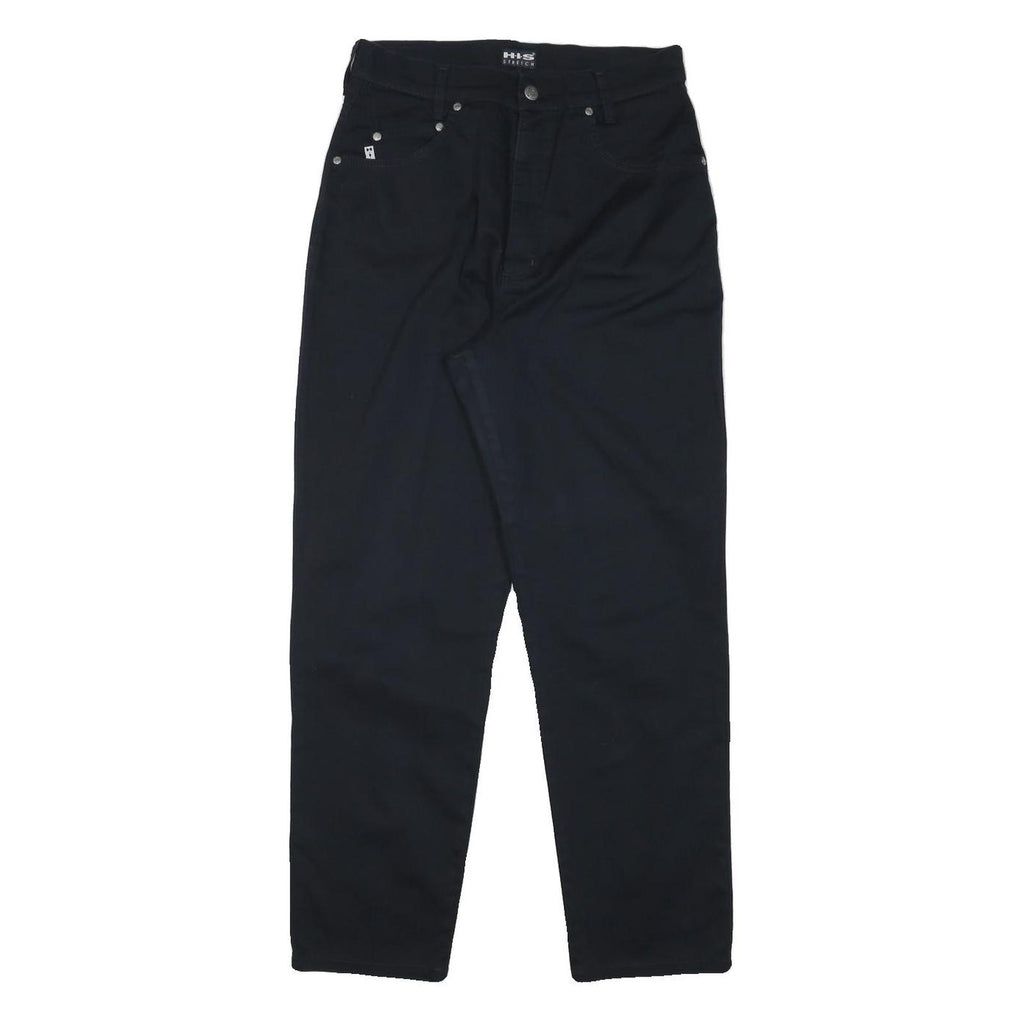 HIS Mens Cotton Blend Black Regular Fit Straight Leg Trousers W28 L28 Zip