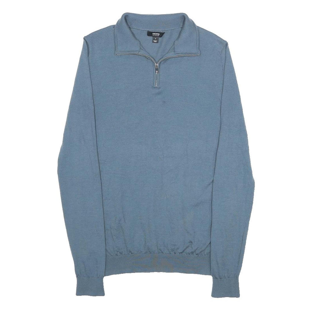 REISS Mens Blue Plain 1/4 Zip Pullover Jumper Wool Knit Regular S Stylish Warm