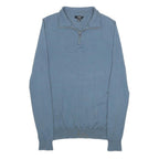 REISS Mens Blue Plain 1/4 Zip Pullover Jumper Wool Knit Regular S Stylish Warm