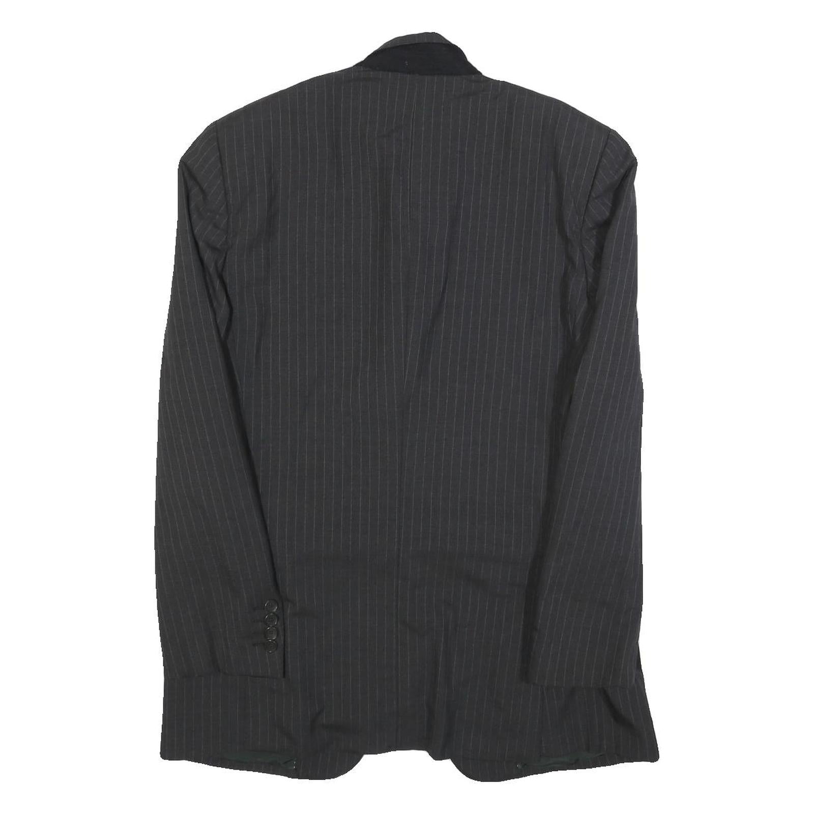 LANVIN Mens Grey Pinstripe Wool Classic Jacket M Button Closure Tailored