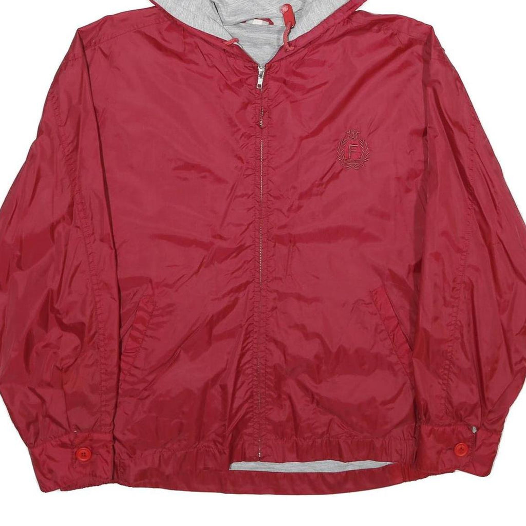 F GOODS Mens Red Nylon Zip Hooded Jacket L Lightweight Casual Outerwear
