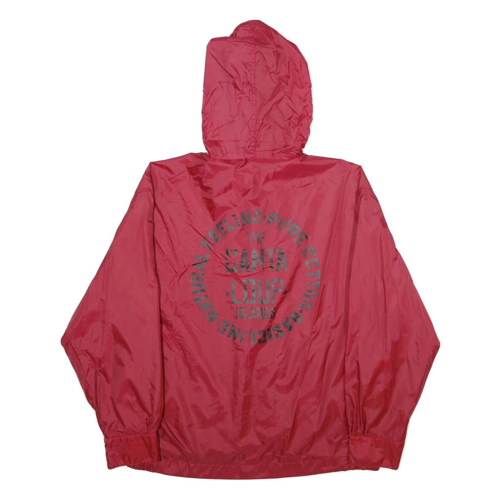 F GOODS Mens Red Nylon Zip Hooded Jacket L Lightweight Casual Outerwear