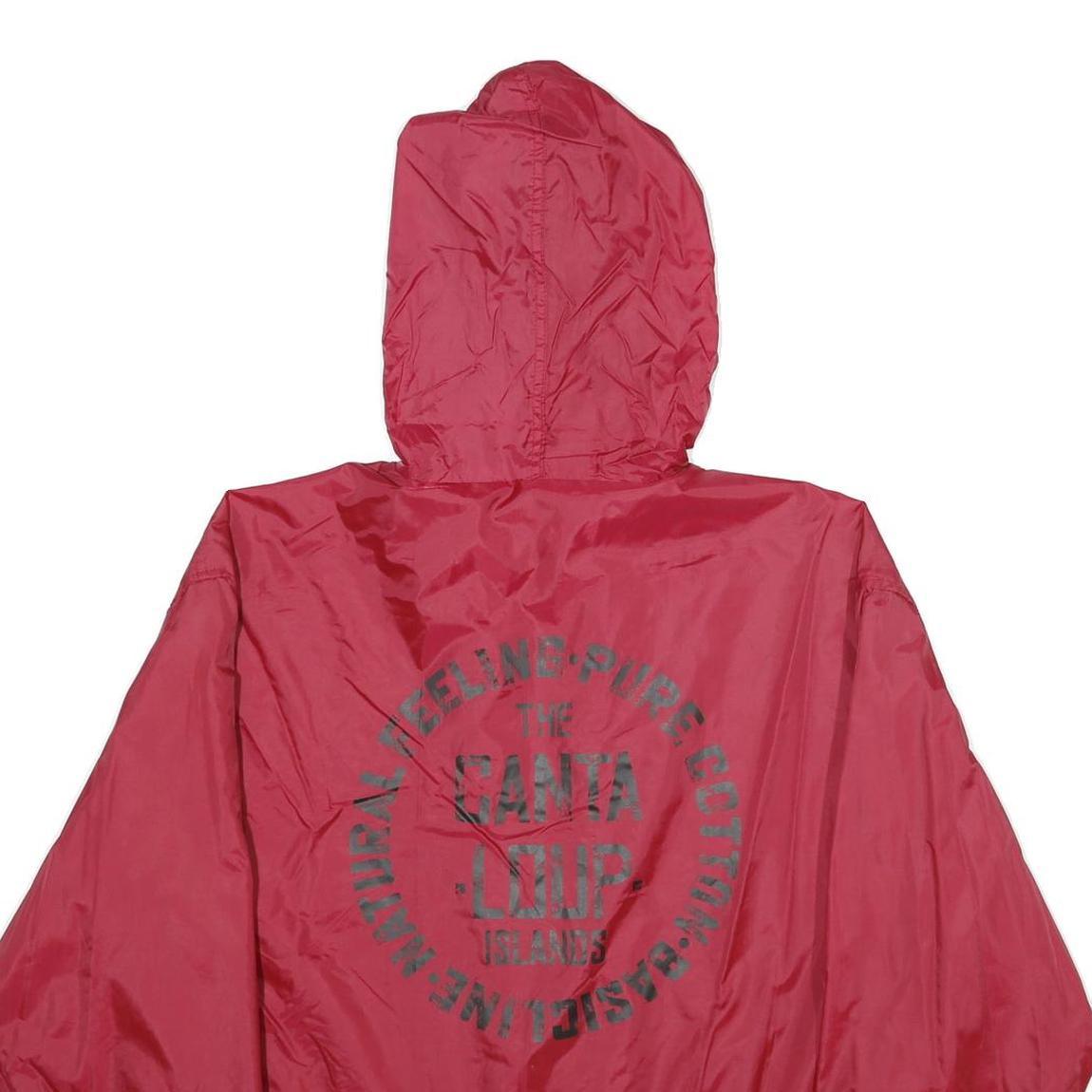 F GOODS Mens Red Nylon Zip Hooded Jacket L Lightweight Casual Outerwear