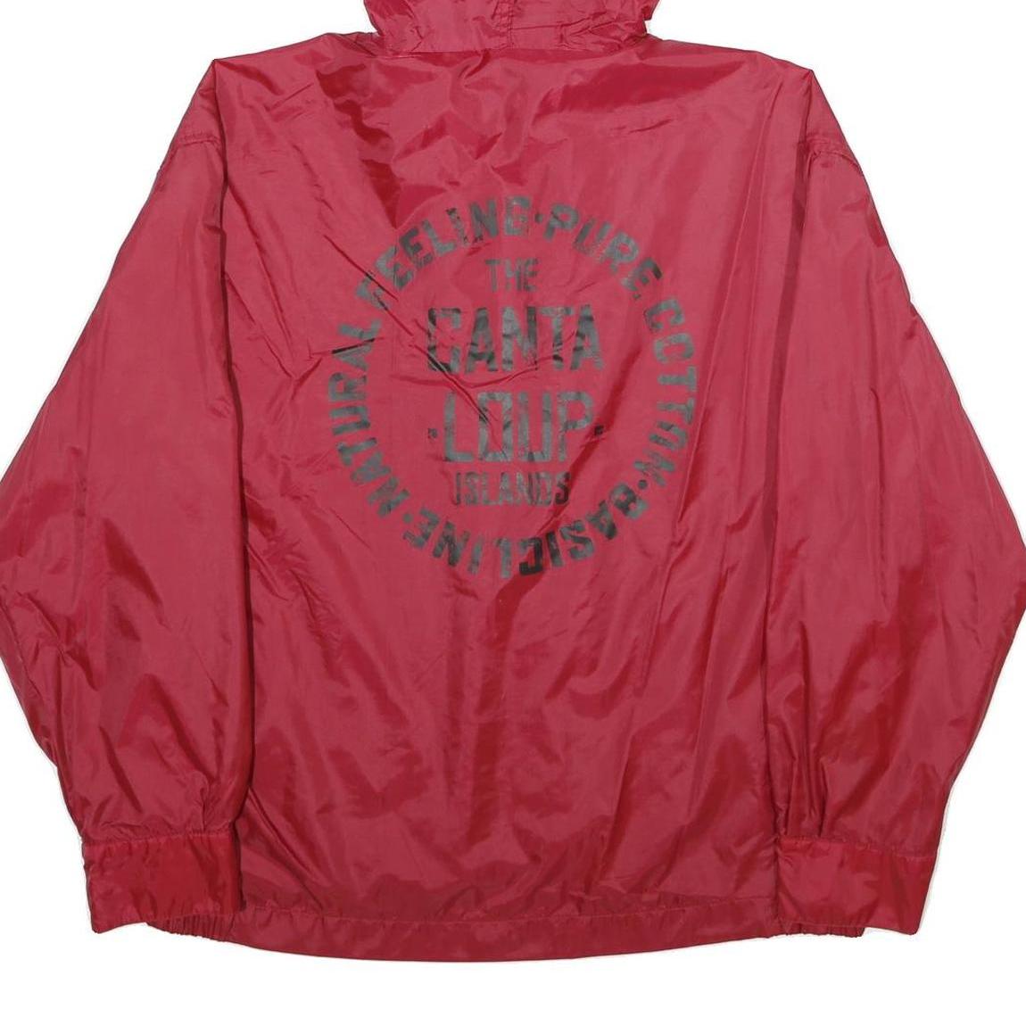 F GOODS Mens Red Nylon Zip Hooded Jacket L Lightweight Casual Outerwear