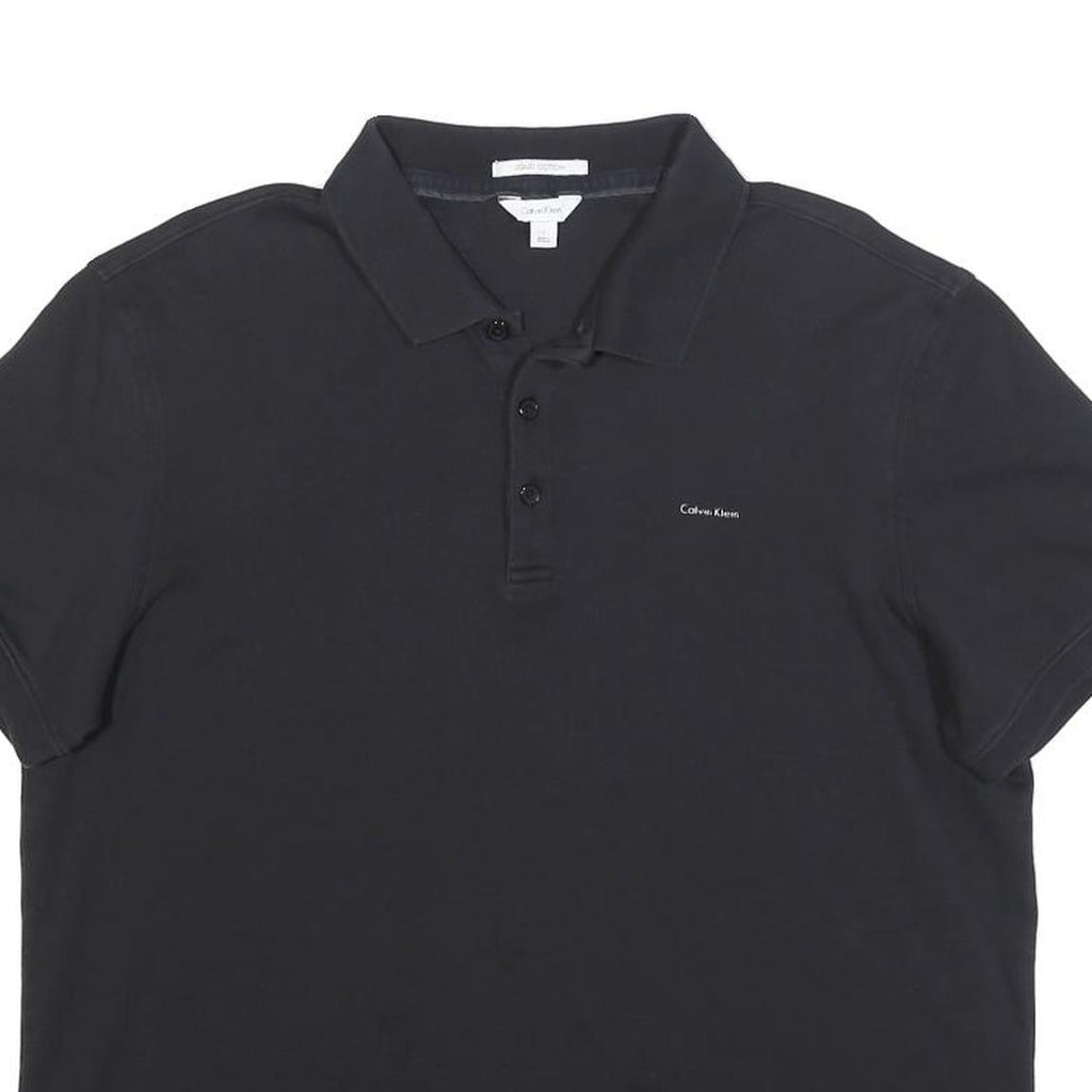 CALVIN KLEIN Mens Black Short Sleeve Plain L Cotton Blend Polo Shirt