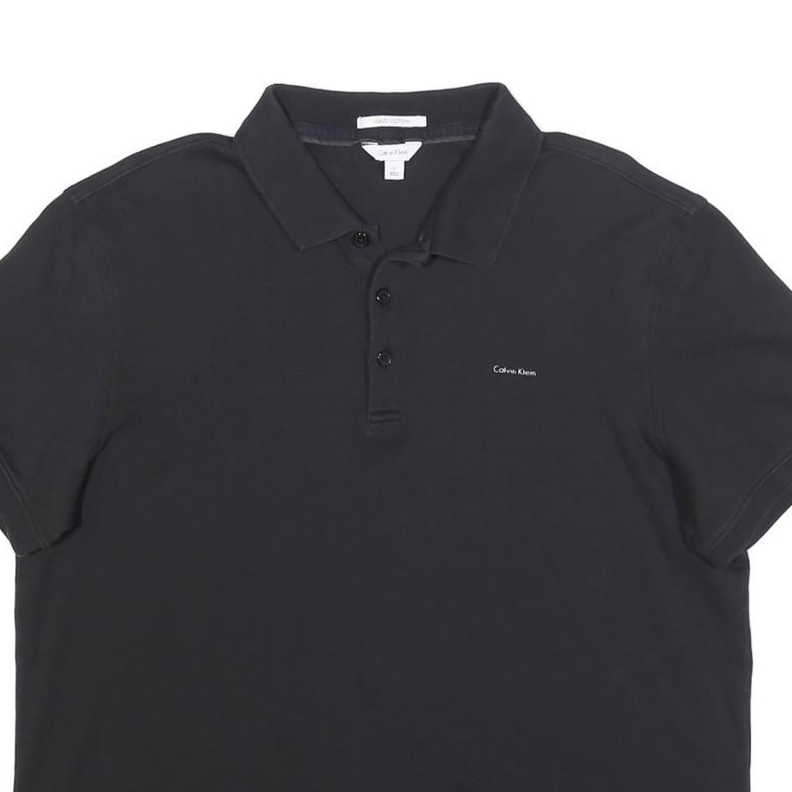 CALVIN KLEIN Mens Black Short Sleeve Plain L Cotton Blend Polo Shirt