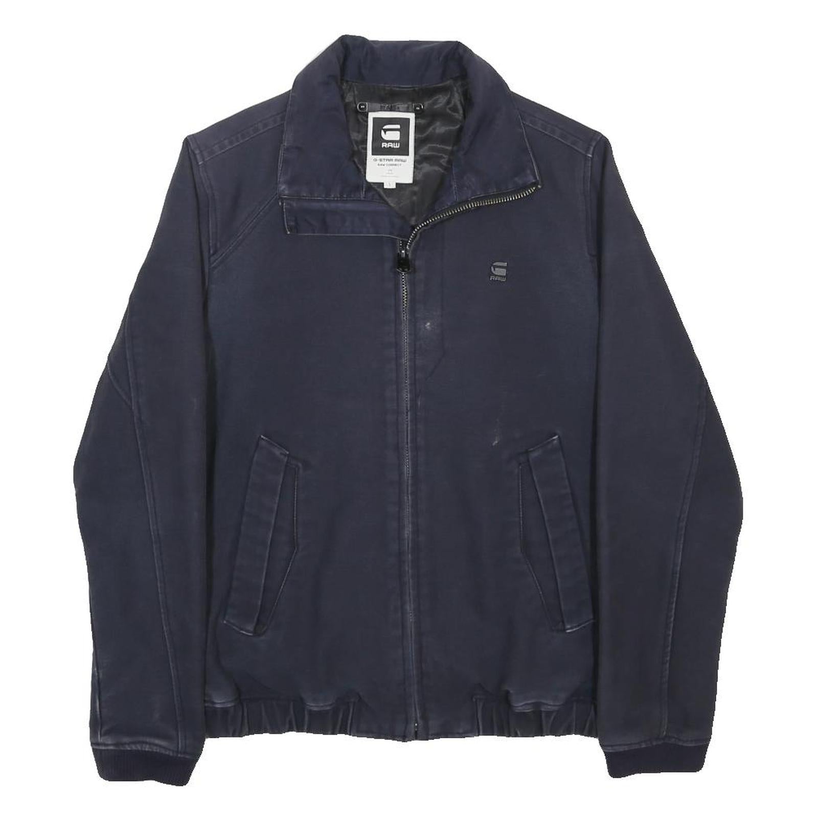 G-STAR Mens Navy Blue Jacket L Cotton Plain Zip Casual Urban Style