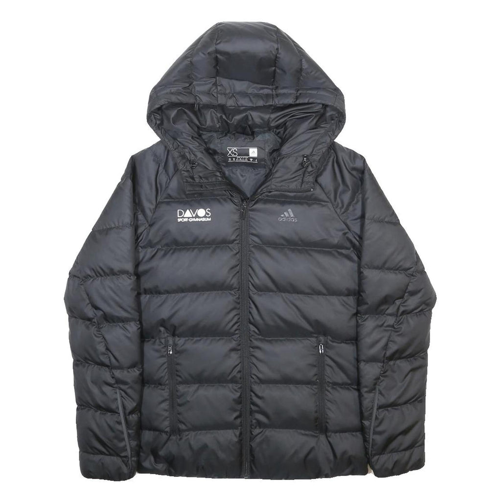ADIDAS Womens Black Polyester Puffer Hooded Jacket XS Zip Sports Gymnasium