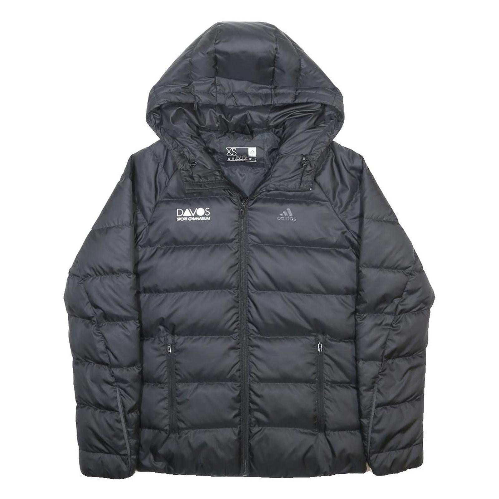 ADIDAS Womens Black Polyester Puffer Hooded Jacket XS Zip Sports Gymnasium