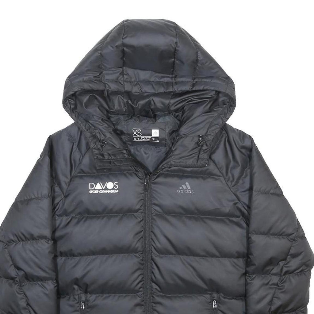 ADIDAS Womens Black Polyester Puffer Hooded Jacket XS Zip Sports Gymnasium