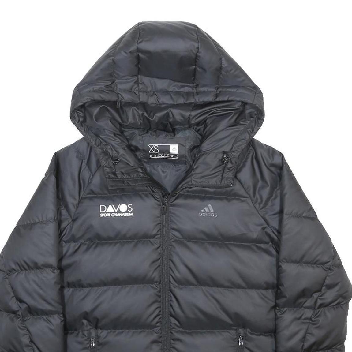 ADIDAS Womens Black Polyester Puffer Hooded Jacket XS Zip Sports Gymnasium