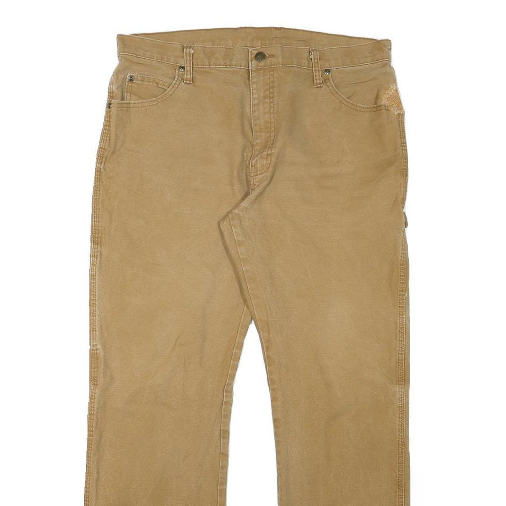 DICKIES Mens Cotton Blend Beige Regular Fit Straight Trousers W34 L33 Workwear