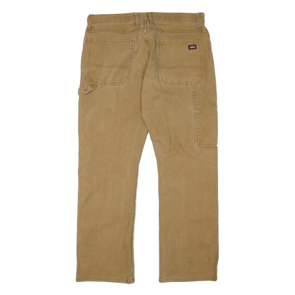 DICKIES Mens Cotton Blend Beige Regular Fit Straight Trousers W34 L33 Workwear