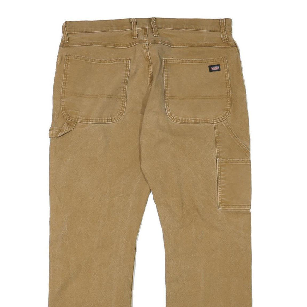 DICKIES Mens Cotton Blend Beige Regular Fit Straight Trousers W34 L33 Workwear