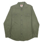 WRANGLER Mens Green Plain Shirt M Cotton Blend Casual Button Up Long Sleeve