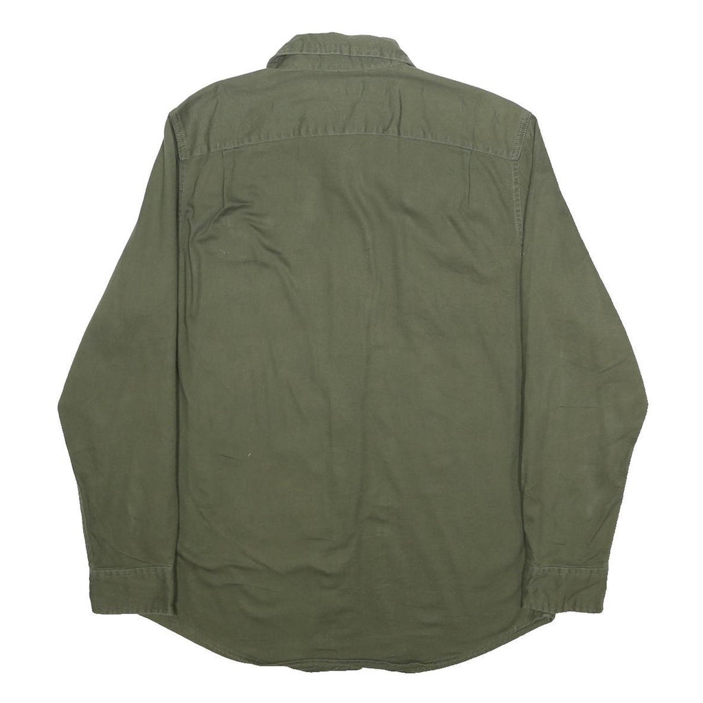 WRANGLER Mens Green Plain Shirt M Cotton Blend Casual Button Up Long Sleeve
