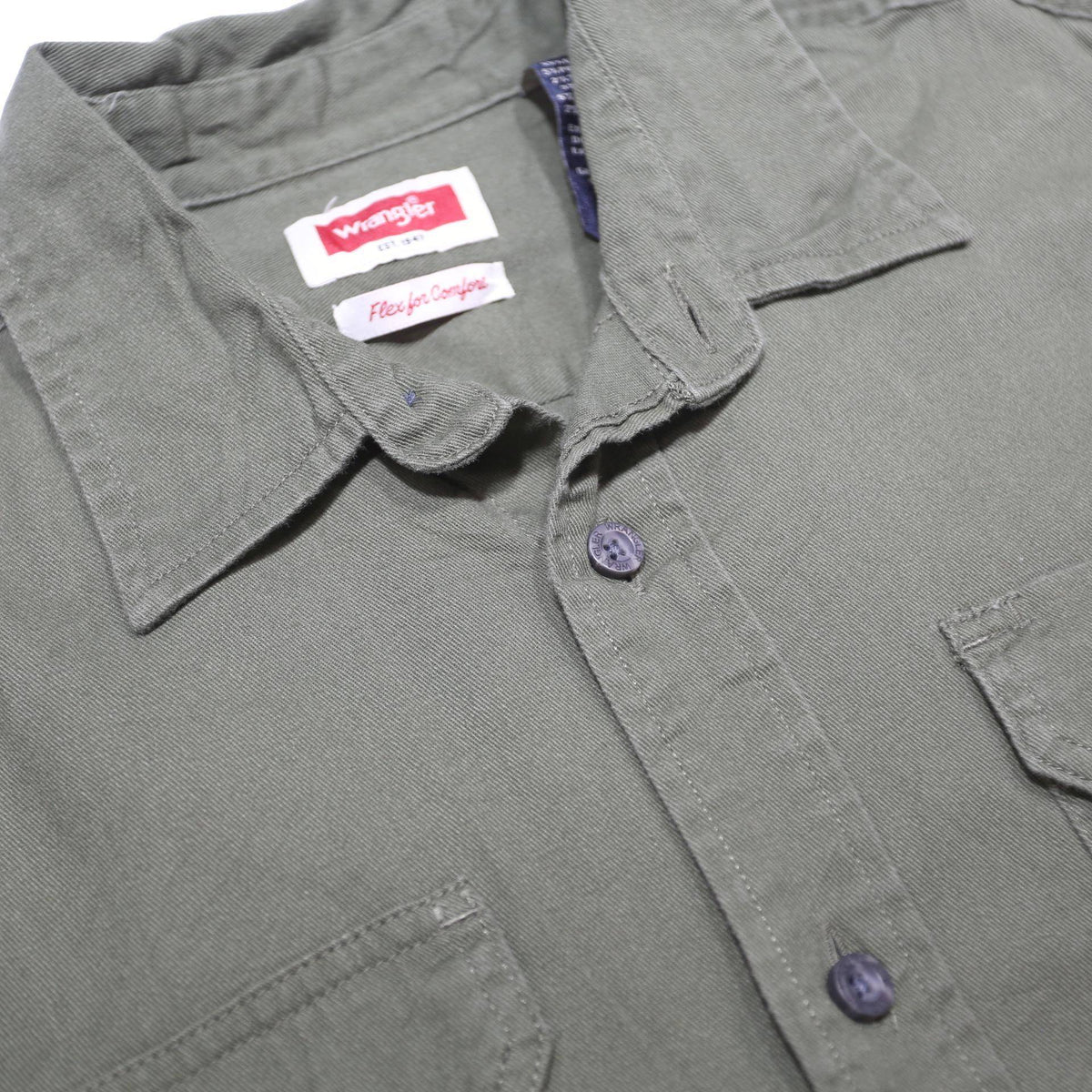 WRANGLER Mens Green Plain Shirt M Cotton Blend Casual Button Up Long Sleeve