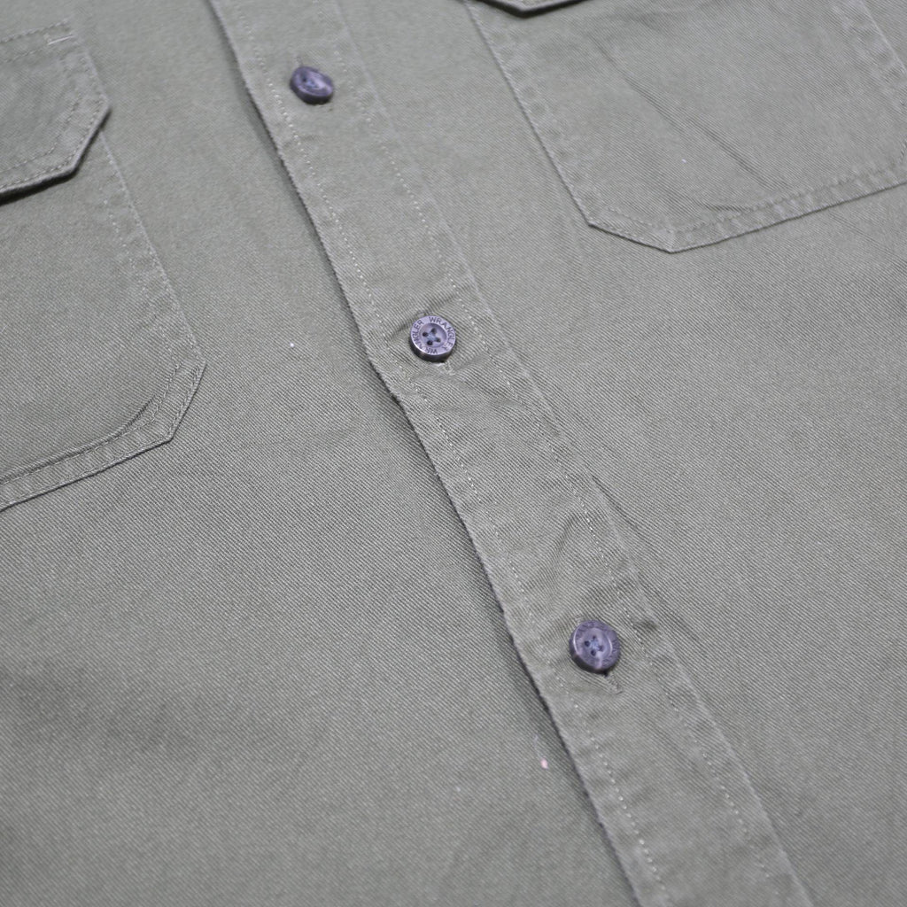 WRANGLER Mens Green Plain Shirt M Cotton Blend Casual Button Up Long Sleeve
