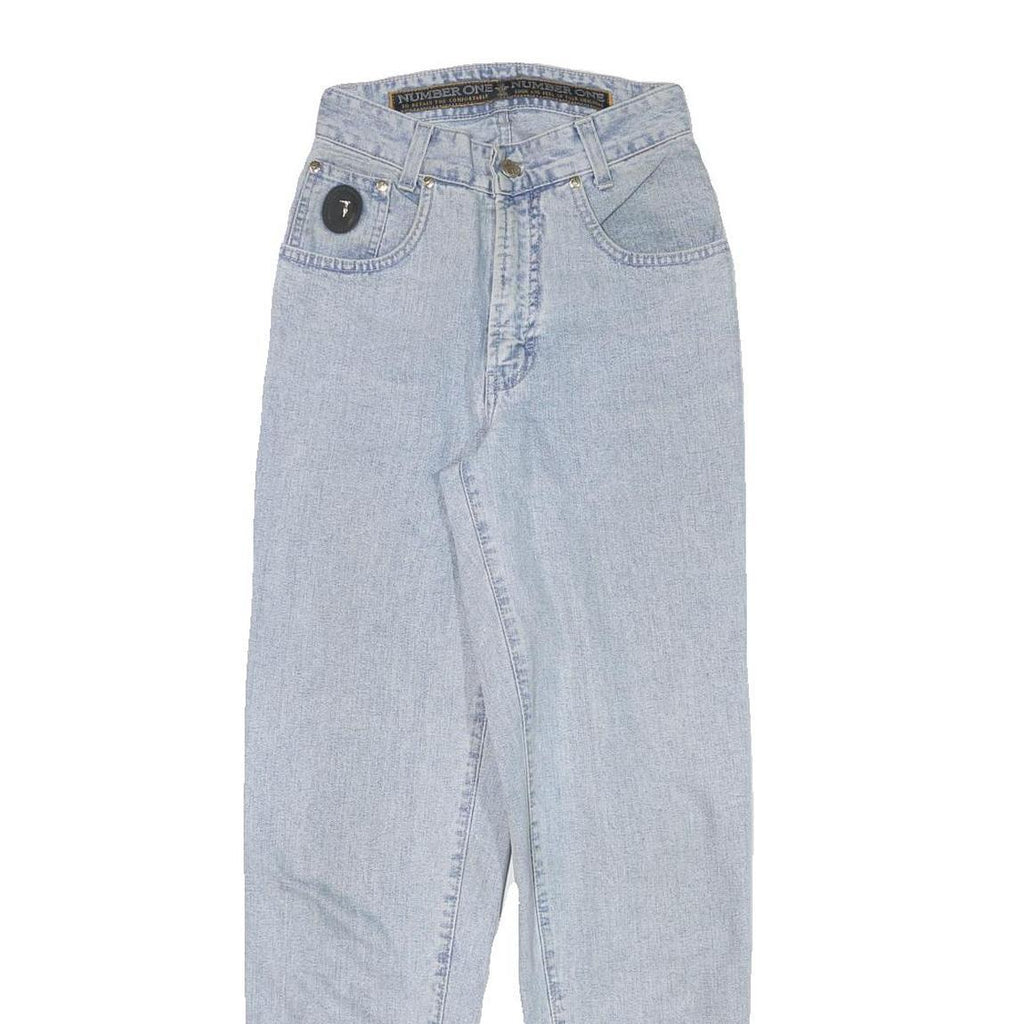 NUMBERONE Womens Relaxed Light Denim Jeans W23 L29 Patch Pocket Zip Closure