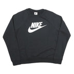 NIKE Womens Black Crew Neck S Cotton Blend Logo Sweatshirt Casual Pullover