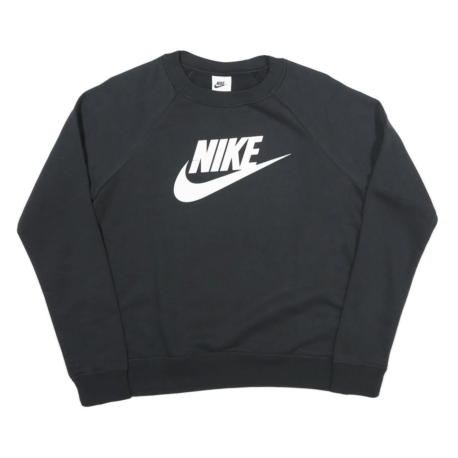 NIKE Womens Black Crew Neck S Cotton Blend Logo Sweatshirt Casual Pullover