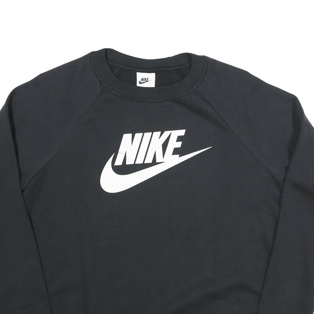 NIKE Womens Black Crew Neck S Cotton Blend Logo Sweatshirt Casual Pullover