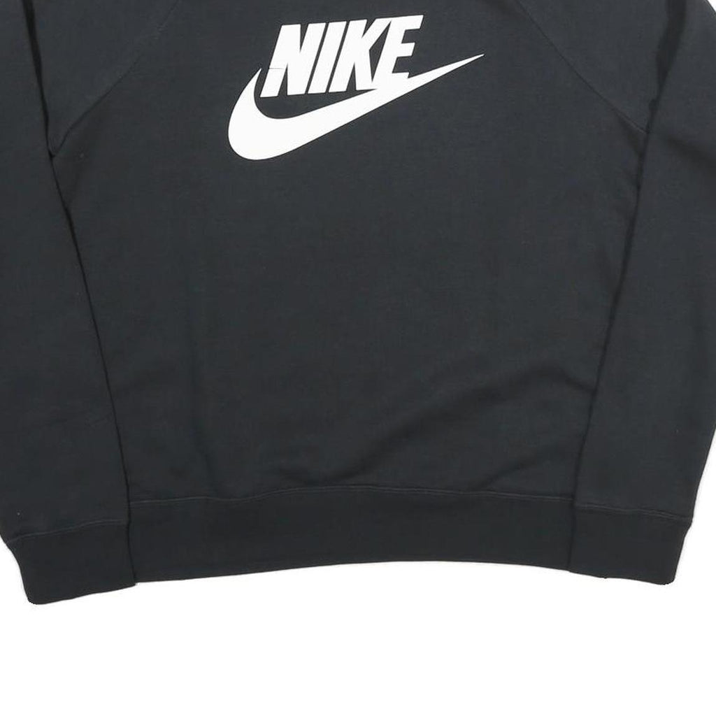 NIKE Womens Black Crew Neck S Cotton Blend Logo Sweatshirt Casual Pullover