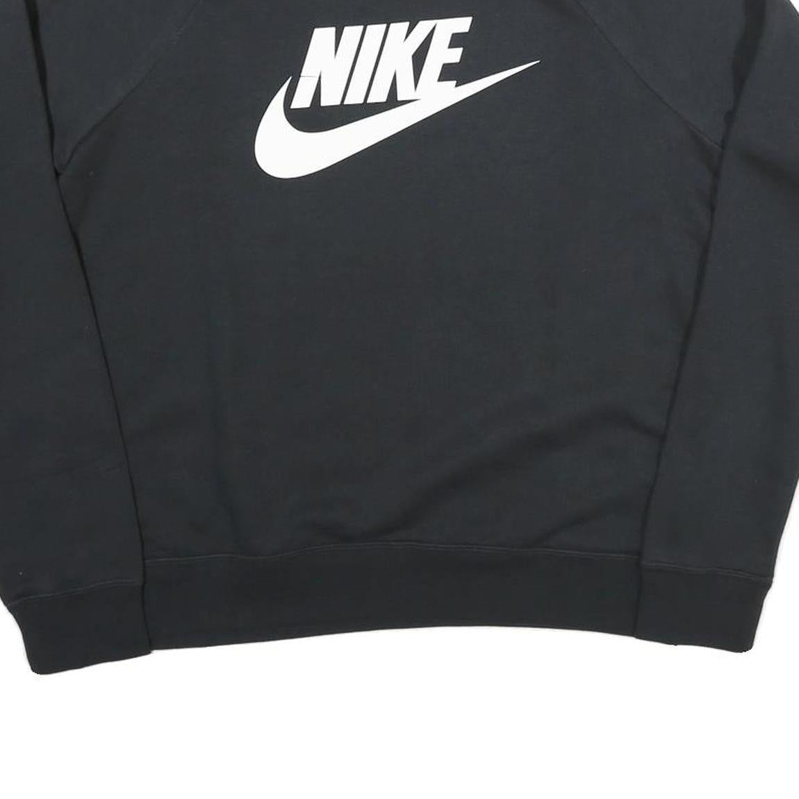 NIKE Womens Black Crew Neck S Cotton Blend Logo Sweatshirt Casual Pullover