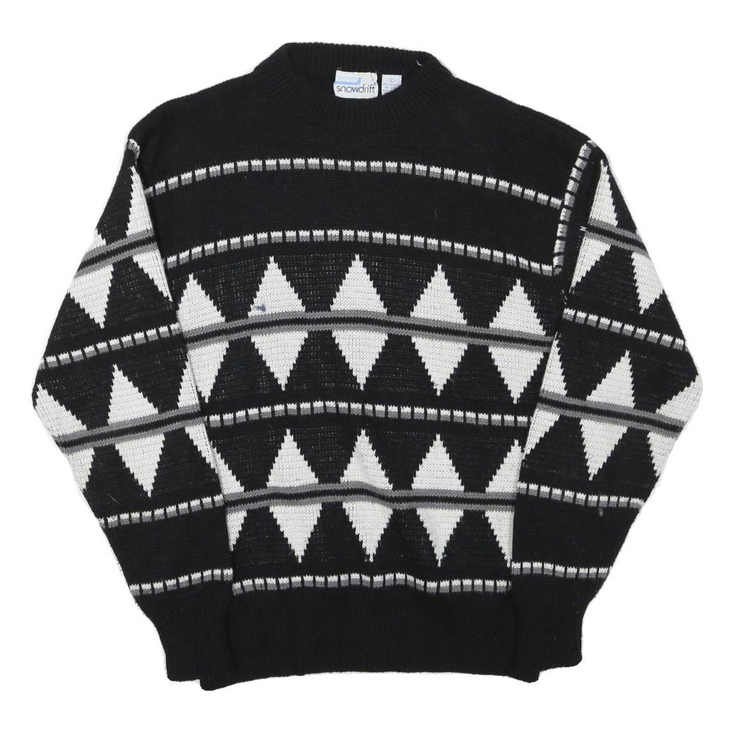SNOWDRIFT Mens Black & White Patterned Pullover Jumper Crew Neck Chunky Knit L