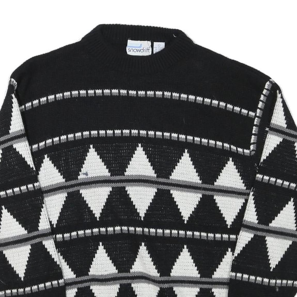 SNOWDRIFT Mens Black & White Patterned Pullover Jumper Crew Neck Chunky Knit L