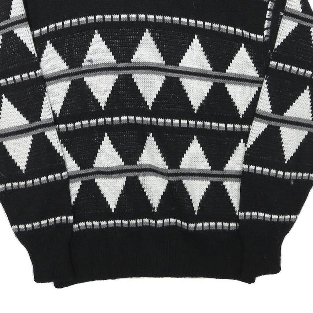 SNOWDRIFT Mens Black & White Patterned Pullover Jumper Crew Neck Chunky Knit L