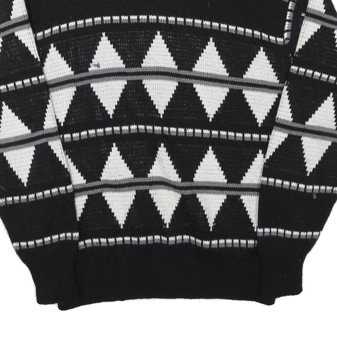 SNOWDRIFT Mens Black & White Patterned Pullover Jumper Crew Neck Chunky Knit L