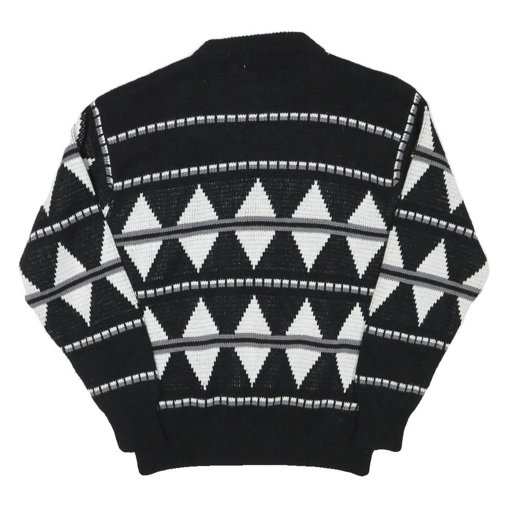 SNOWDRIFT Mens Black & White Patterned Pullover Jumper Crew Neck Chunky Knit L