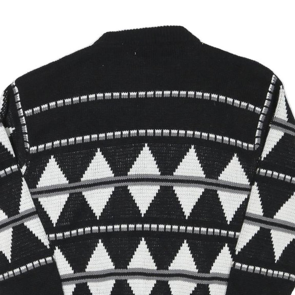 SNOWDRIFT Mens Black & White Patterned Pullover Jumper Crew Neck Chunky Knit L