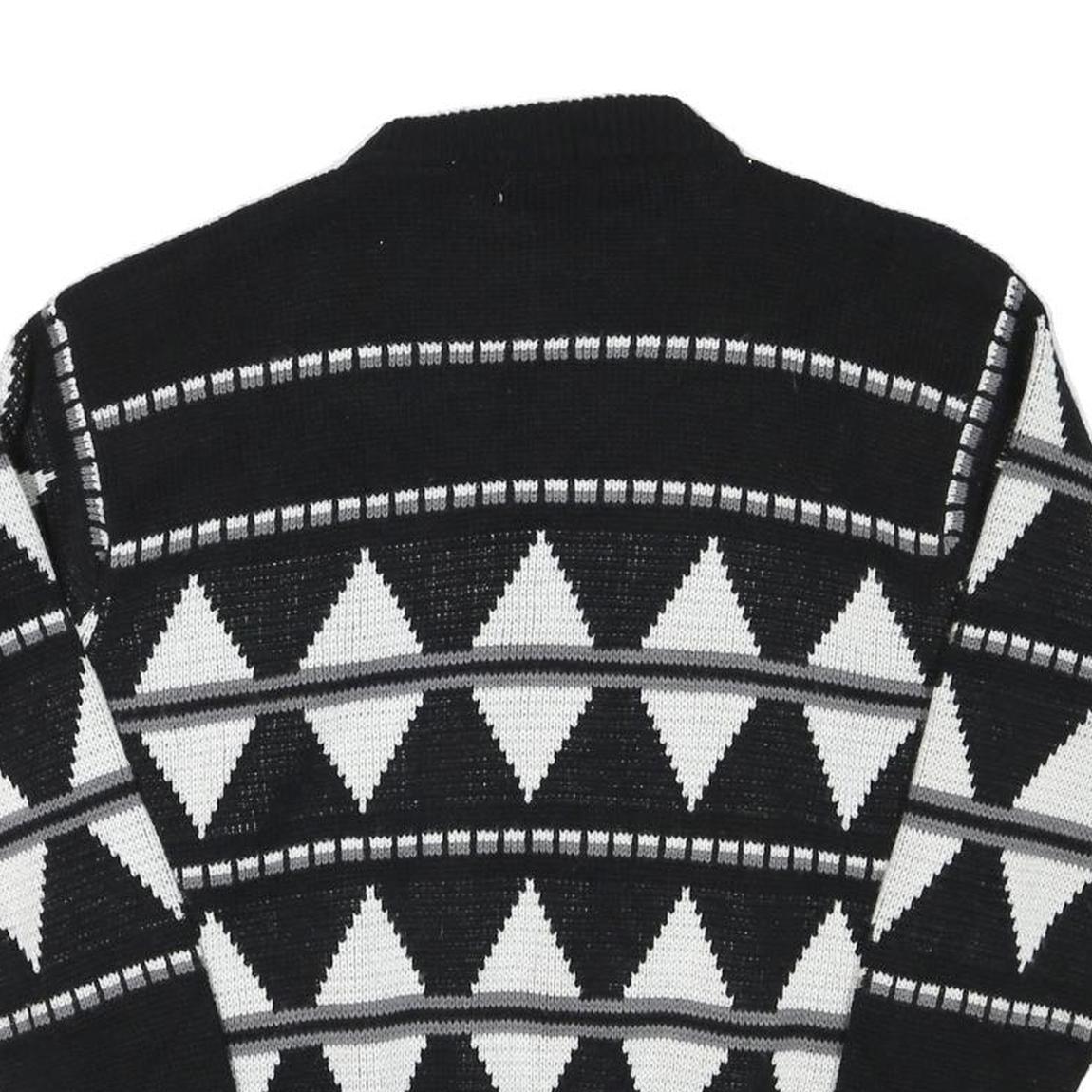 SNOWDRIFT Mens Black & White Patterned Pullover Jumper Crew Neck Chunky Knit L