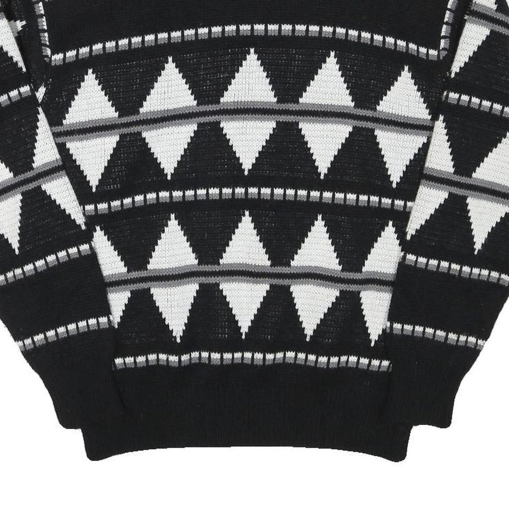 SNOWDRIFT Mens Black & White Patterned Pullover Jumper Crew Neck Chunky Knit L