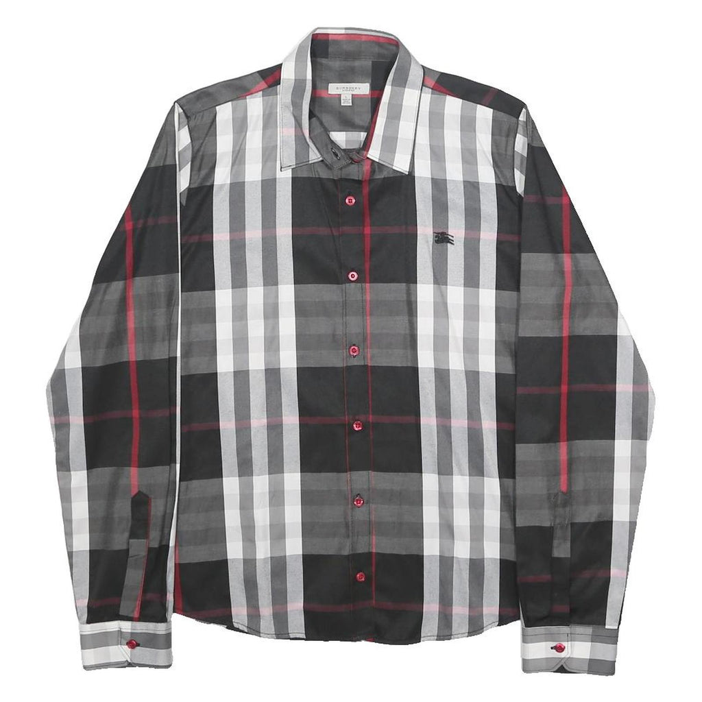 BURBERRY Womens Black Grey Red Check Cotton Shirt L Classic Designer Long Sleeve