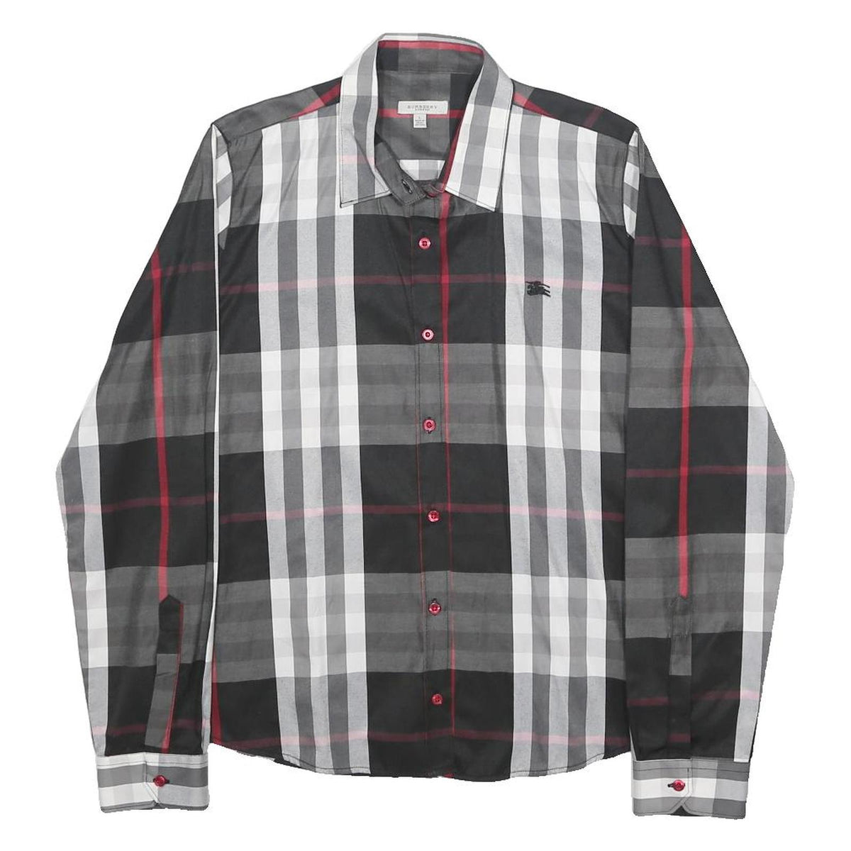 BURBERRY Womens Black Grey Red Check Cotton Shirt L Classic Designer Long Sleeve