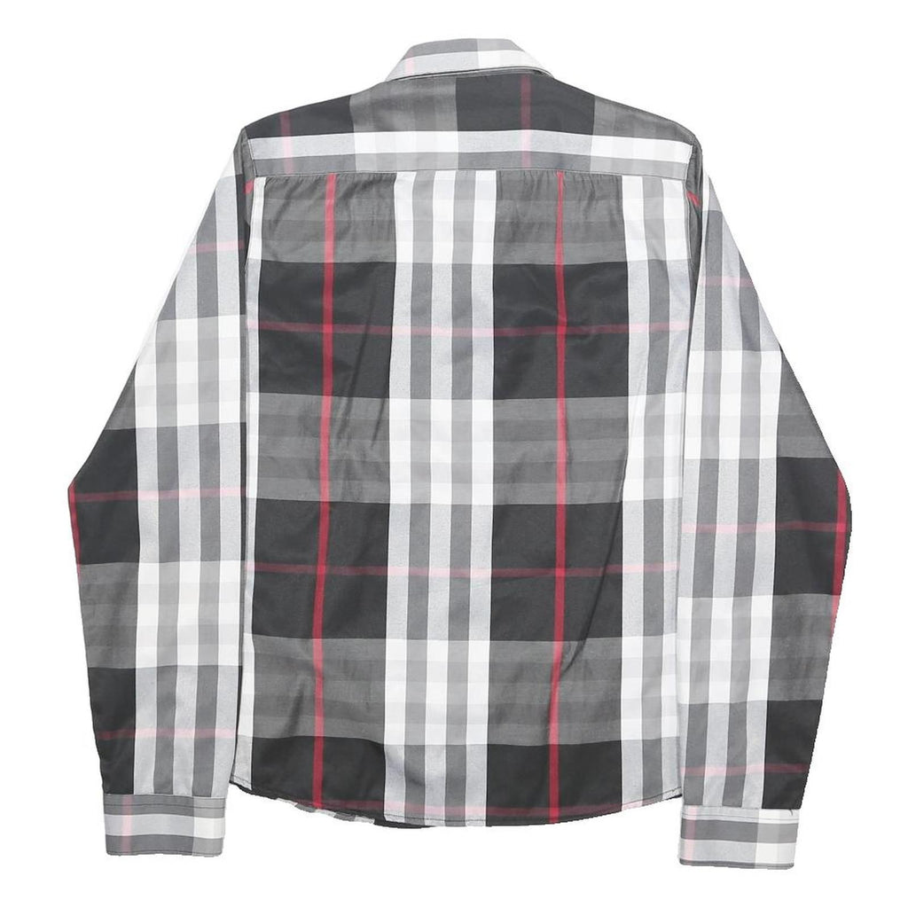 BURBERRY Womens Black Grey Red Check Cotton Shirt L Classic Designer Long Sleeve