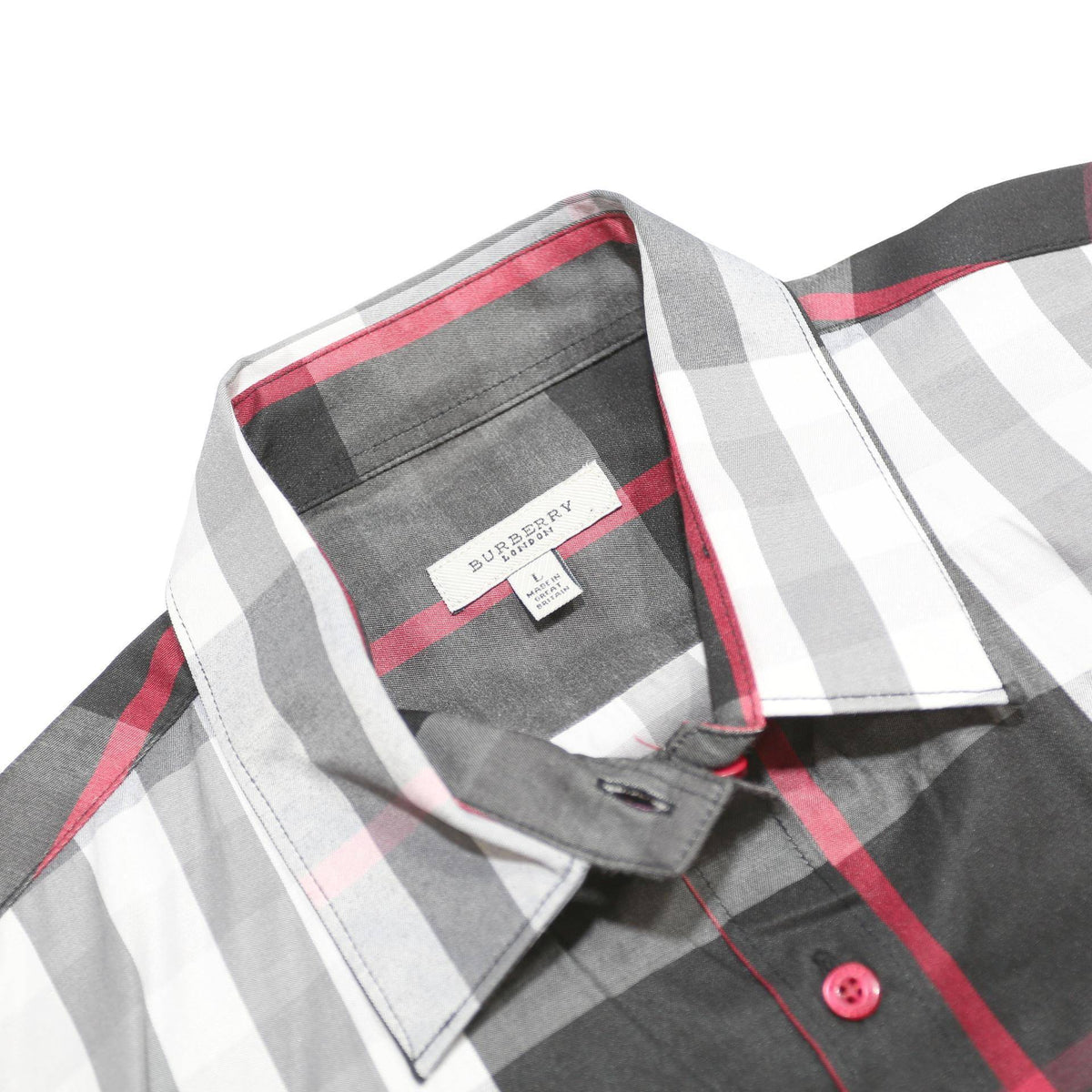 BURBERRY Womens Black Grey Red Check Cotton Shirt L Classic Designer Long Sleeve